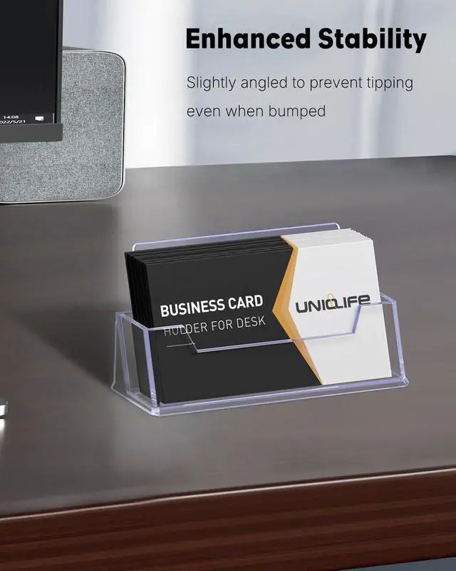 Alt view image 4 of 7 - 2 Pack Acrylic Business Card Holder for Desk, 60 Card Capacity | 1 Slot Clear Business Card Display Stand for Men Women Desktop Business Card Organizer Card Stand for Office Home Exhibition