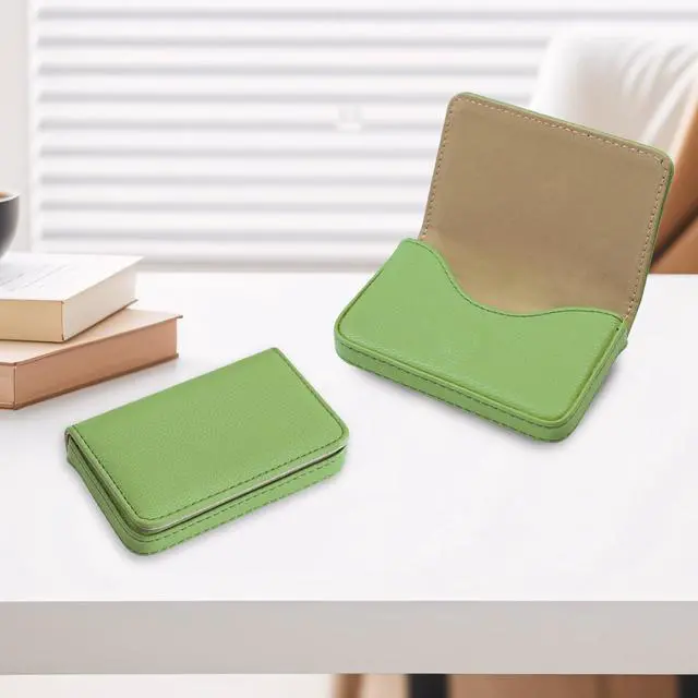 Alt view image 6 of 7 - Business Card HolderPU Leather Business Card Case Color Printing Pattern Card Holder WalletPockets Magnetic Credit Card Holders for Men and Women - Banana Green