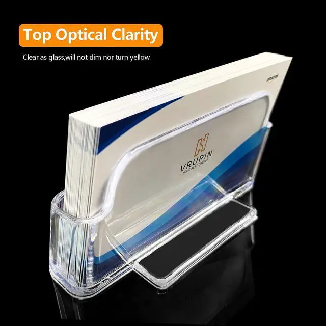 Alt view image 5 of 7 - Business Card Holder for Desk - 4 Pack Acrylic Business Card Holder , Fits 30-50 Business Cards Display Business Card Stand Desktop Business Card Holders for Exhibition