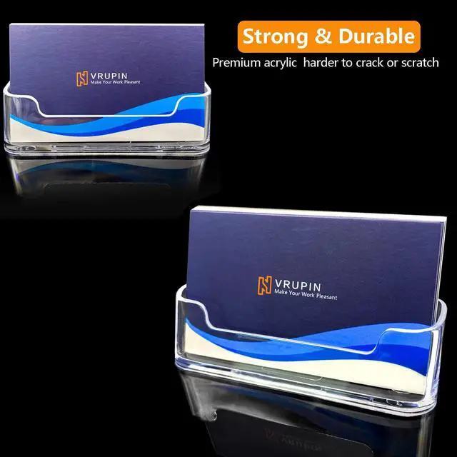 Alt view image 6 of 7 - Business Card Holder for Desk - 4 Pack Acrylic Business Card Holder , Fits 30-50 Business Cards Display Business Card Stand Desktop Business Card Holders for Exhibition