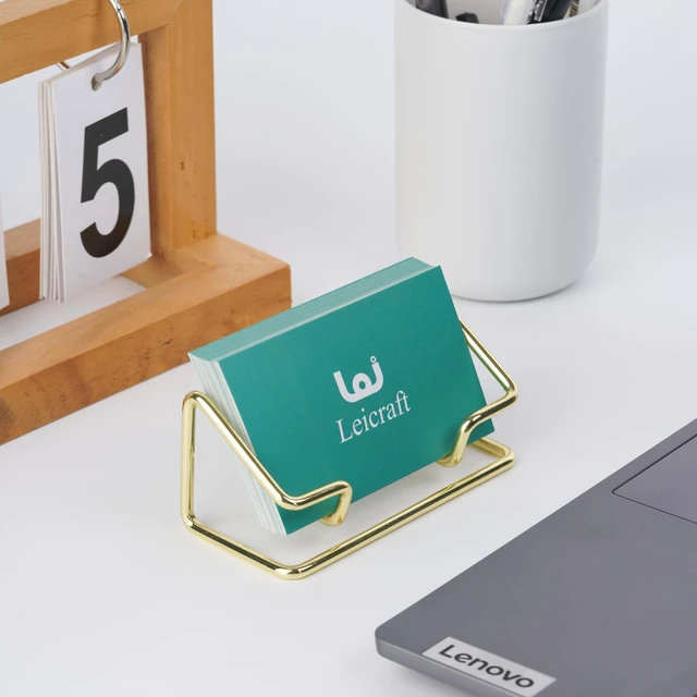 Alt view image 5 of 7 - Business Card Holder for Desk, Cute Metal Card Organizers | Modern Minimalist office supplies, For Men and Women (Golden)