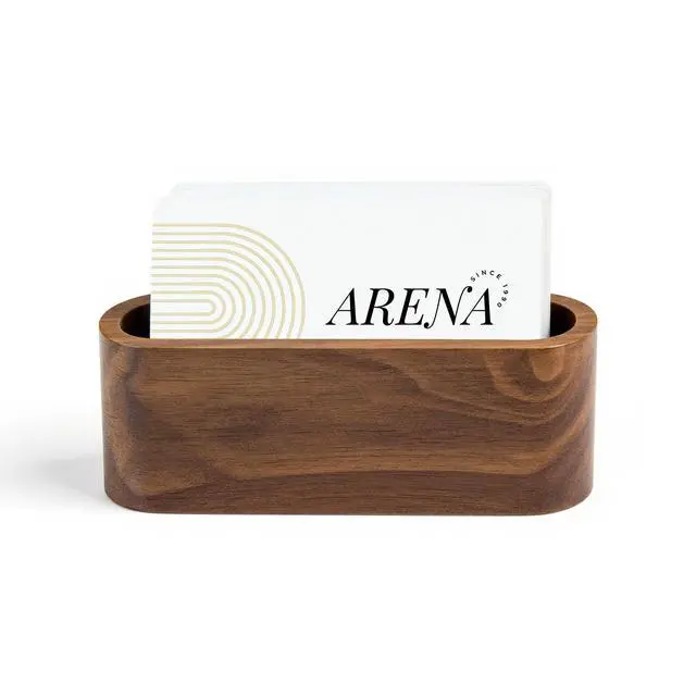 Alt view image 3 of 6 - Business Card Holder for Desk, Minimalist Office Wooden Organizer | Professional Card Display for Stylish Office, Tabletop & Home Decor, Smooth Card Stand Walnut Wooden Holder