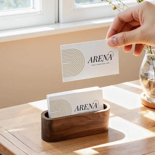 Alt view image 6 of 6 - Business Card Holder for Desk, Minimalist Office Wooden Organizer | Professional Card Display for Stylish Office, Tabletop & Home Decor, Smooth Card Stand Walnut Wooden Holder