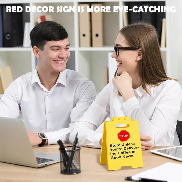Alt view image 4 of 7 - Funny Office Decor Small Fun Gag Desk Mini Caution Sign for Coworker Teammate Employee 3.9x6.3 Inch