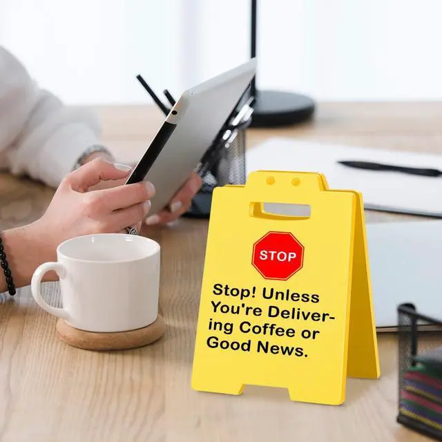 Alt view image 3 of 7 - Funny Office Decor Small Fun Gag Desk Mini Caution Sign for Coworker Teammate Employee 3.9x6.3 Inch
