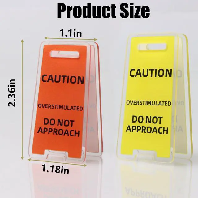Alt view image 2 of 6 - 8 Pack Funny Sticky Note Holder - Caution Overstimulated Desk Sign, Answer Desk Rates Sign for Work, Mini Funny Office Decor (Yellow+Red)