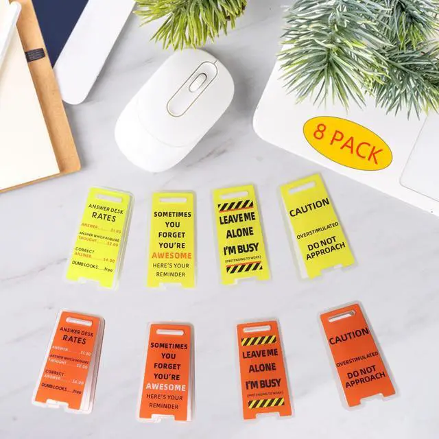 Alt view image 3 of 6 - 8 Pack Funny Sticky Note Holder - Caution Overstimulated Desk Sign, Answer Desk Rates Sign for Work, Mini Funny Office Decor (Yellow+Red)