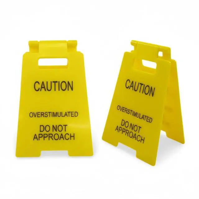 Main image of Caution Overstimulated Desk Sign - Overstimulated Do Not Approach Sign Ideal Gift For Office Cubicle, Humorous Mini Signage,Novelty Decor For Lively Workspaces(1)