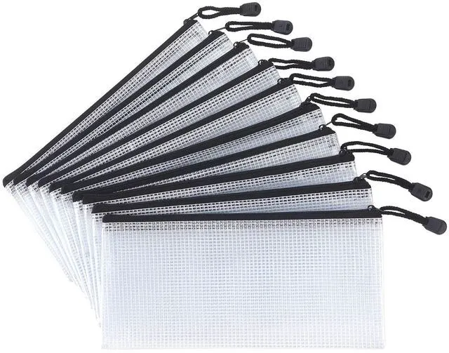 Main image of 10 Pack Small Mesh Zipper Pouch Bags A6 Size, Black | Waterproof Zipper Bags Pouches for Organization Office Supplies