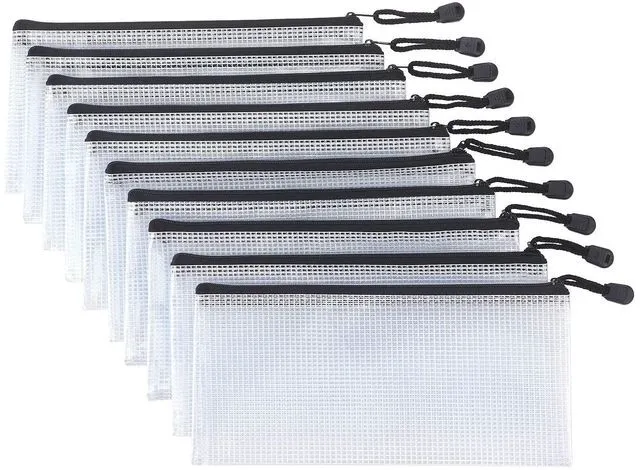 Alt view image 2 of 7 - 10 Pack Small Mesh Zipper Pouch Bags A6 Size, Black | Waterproof Zipper Bags Pouches for Organization Office Supplies