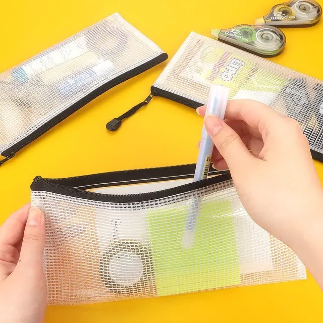 Alt view image 7 of 7 - 10 Pack Small Mesh Zipper Pouch Bags A6 Size, Black | Waterproof Zipper Bags Pouches for Organization Office Supplies
