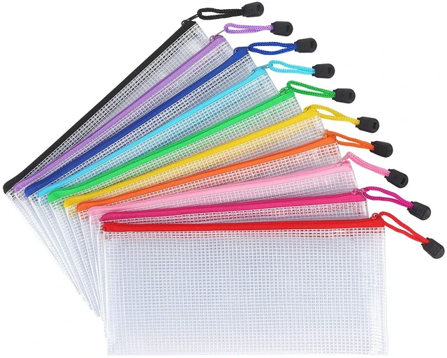 Main image of 10 Pack Small Mesh Zipper Pouch Bags A6 Size, Colorful | Waterproof Zipper Bags Pouches for Organization Office Supplies