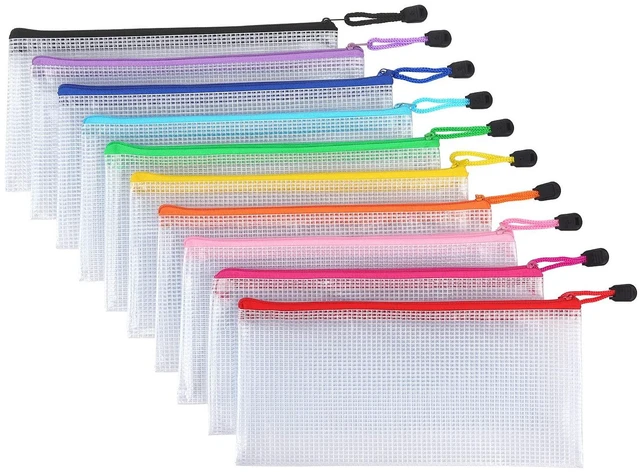 Alt view image 2 of 7 - 10 Pack Small Mesh Zipper Pouch Bags A6 Size, Colorful | Waterproof Zipper Bags Pouches for Organization Office Supplies