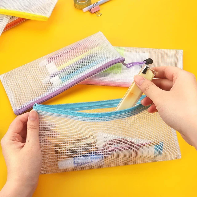 Alt view image 7 of 7 - 10 Pack Small Mesh Zipper Pouch Bags A6 Size, Colorful | Waterproof Zipper Bags Pouches for Organization Office Supplies