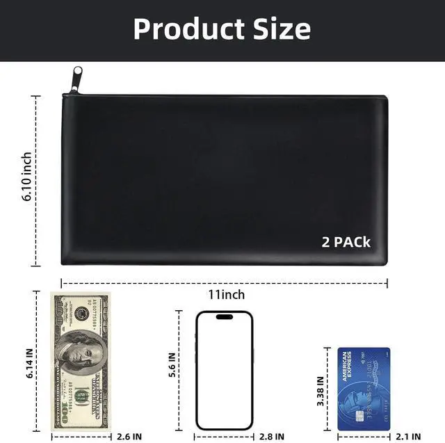 Alt view image 4 of 7 - 2-PCS Money Bags with Zipper, 11x6.1" PU Leather Bank Deposit Bags for Cash | Durable Cash Pouch Keeps Coins, Checks, Receipts Organized; Secure Travel Money Pouch Protects Bills, Passport & Valuables
