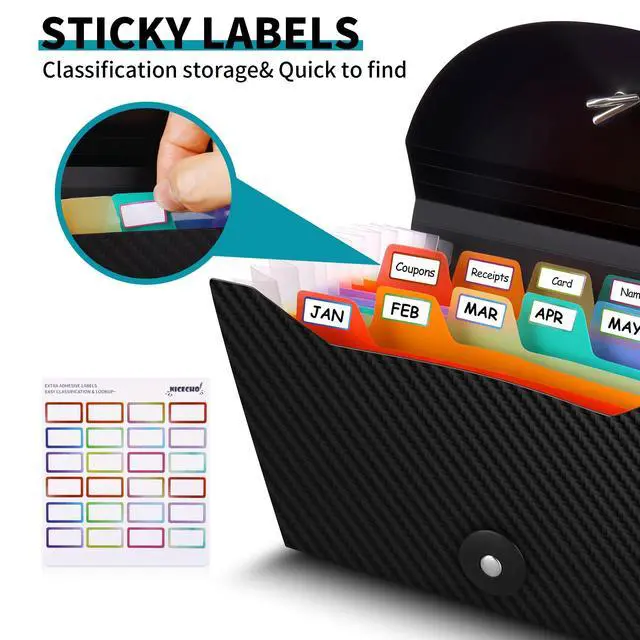Alt view image 2 of 6 - 13 Pockets Receipt Coupon Organizer, A6 Size Small Accordion File Organizer with Labels for Receipt Cards, Bill Business, Coupons Storage, 7X 4.5 Inches