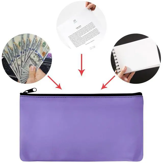 Alt view image 6 of 7 - 1 Pcs Money Bag with Zipper, 11x6 Inches Cash Wallet, Check Wallet, Receipt Organizer, Zippered Pouches for Cash Check Receipt Cosmetics (Purple)