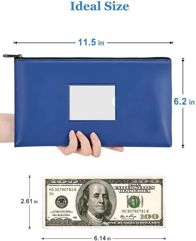 Alt view image 2 of 7 - 2-Pack Bank Deposit Money Bags with Zipper, 11.5 x 6.2 Inches | Waterproof PU Leather, Cash Coin Pouches with DIY Label, for Invoices, Bills, Tools, Receipts, Cosmetics, Navy Blue & Red