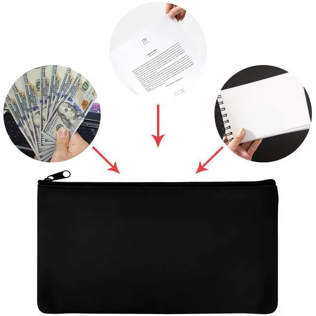 Alt view image 6 of 7 - 1 Pcs Money Bag with Zipper, 11x6 Inches Cash Wallet, Check Wallet, Receipt Organizer, Zippered Pouches for Cash Check Receipt Cosmetics (Black)