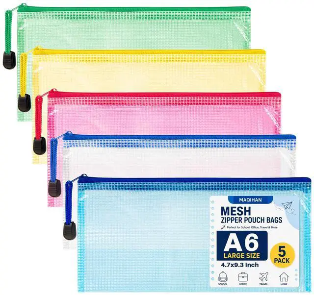 Main image of Mesh Zipper Pouch Bags - A6 Small Zipper Pouch, 4.7 x 9.3 Inch | 5 Pack Clear Zipper Pouches for Organizing, Waterproof Zip Pouches for Receipts, Puzzles, Cosmetic, Travel, Office Supplies