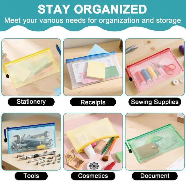 Alt view image 4 of 6 - Mesh Zipper Pouch Bags - A6 Small Zipper Pouch, 4.7 x 9.3 Inch | 5 Pack Clear Zipper Pouches for Organizing, Waterproof Zip Pouches for Receipts, Puzzles, Cosmetic, Travel, Office Supplies