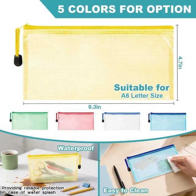 Alt view image 5 of 6 - Mesh Zipper Pouch Bags - A6 Small Zipper Pouch, 4.7 x 9.3 Inch | 5 Pack Clear Zipper Pouches for Organizing, Waterproof Zip Pouches for Receipts, Puzzles, Cosmetic, Travel, Office Supplies