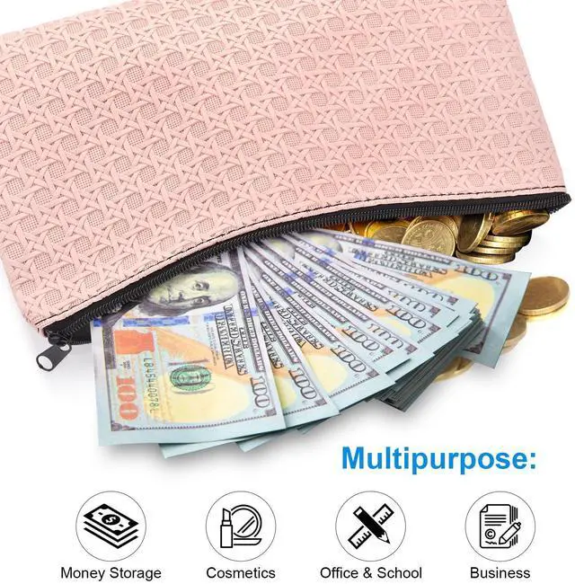 Alt view image 6 of 7 - 2pack Money Bag, Cash Zipper Pouch, Bank Bags, Cash Wallet, Cosmetic Receipts Coins Small Tools Organizing Storage Bag