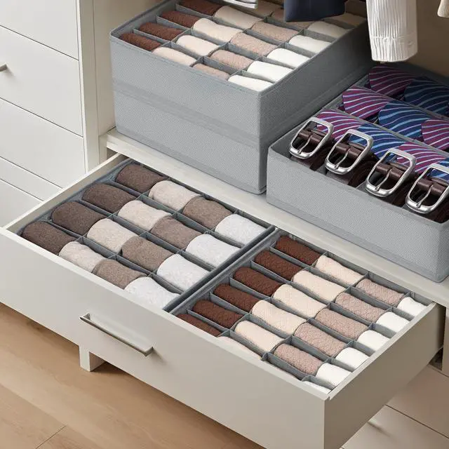 Alt view image 4 of 7 - Sock Organizer Drawer Organizer - Underwear Organizer, Collapsible Closet Organizers and Storage Sock Holders Organizers for Storing Socks, Ties, Belts 2 Pack(Gray)