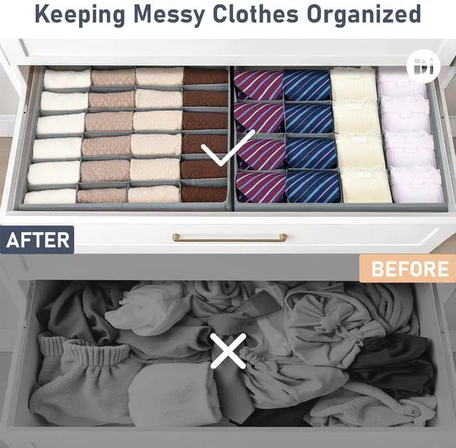 Alt view image 5 of 7 - Sock Organizer Drawer Organizer - Underwear Organizer, Collapsible Closet Organizers and Storage Sock Holders Organizers for Storing Socks, Ties, Belts 2 Pack(Gray)