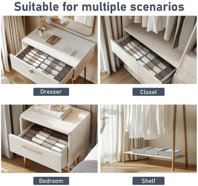 Alt view image 6 of 7 - Sock Organizer Drawer Organizer - Underwear Organizer, Collapsible Closet Organizers and Storage Sock Holders Organizers for Storing Socks, Ties, Belts 2 Pack(Gray)