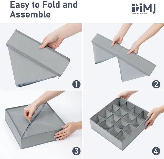Alt view image 7 of 7 - Sock Organizer Drawer Organizer - Underwear Organizer, Collapsible Closet Organizers and Storage Sock Holders Organizers for Storing Socks, Ties, Belts 2 Pack(Gray)