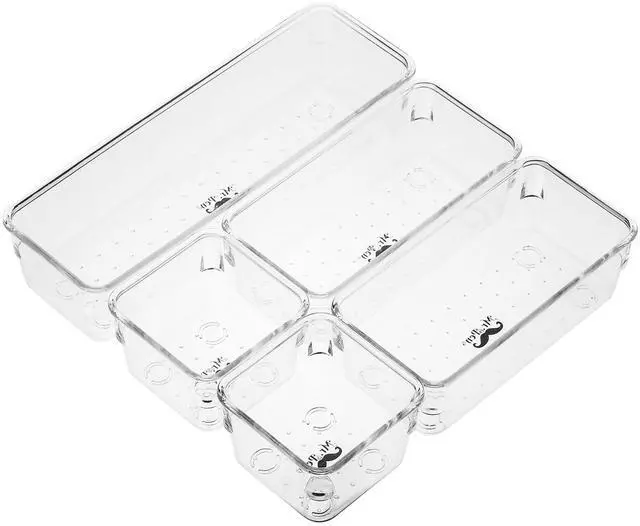 Main image of Drawer Organizers Set, 5 pcs, Clear Plastic Drawers Organizer | Makeup Drawer Organizer, containers for Organizing, Desk Drawer Organizer, Vanity Organizer, Bathroom Drawer Organizers
