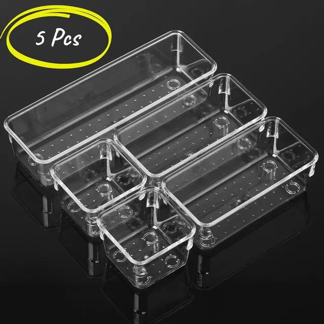 Alt view image 2 of 7 - Drawer Organizers Set, 5 pcs, Clear Plastic Drawers Organizer | Makeup Drawer Organizer, containers for Organizing, Desk Drawer Organizer, Vanity Organizer, Bathroom Drawer Organizers