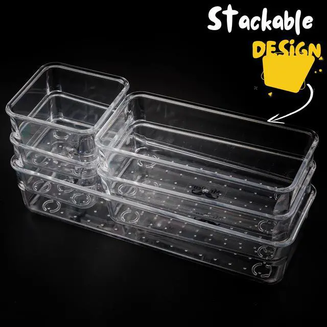 Alt view image 4 of 7 - Drawer Organizers Set, 5 pcs, Clear Plastic Drawers Organizer | Makeup Drawer Organizer, containers for Organizing, Desk Drawer Organizer, Vanity Organizer, Bathroom Drawer Organizers