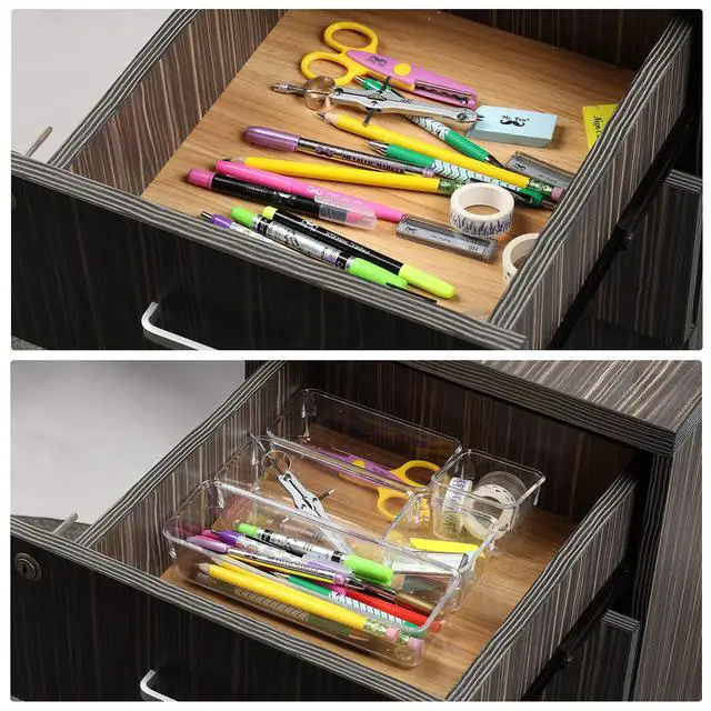 Alt view image 7 of 7 - Drawer Organizers Set, 5 pcs, Clear Plastic Drawers Organizer | Makeup Drawer Organizer, containers for Organizing, Desk Drawer Organizer, Vanity Organizer, Bathroom Drawer Organizers