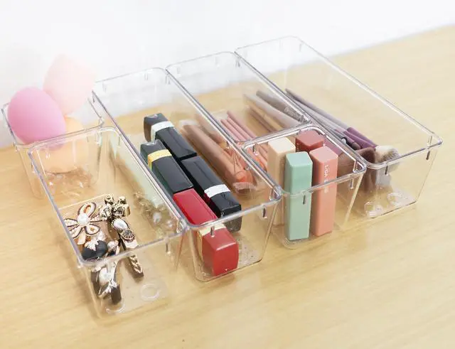 Alt view image 4 of 7 - 6 Pack Clear Drawer Organizer Set,Office Bin Desk Storage,Desk Drawer Storage Tray,Vanity Organizer Containers