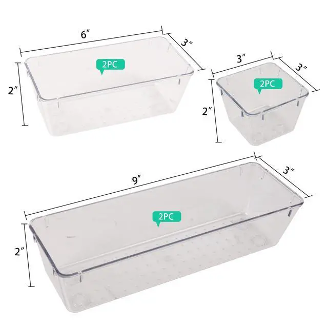 Alt view image 2 of 7 - 6 Pack Clear Drawer Organizer Set,Office Bin Desk Storage,Desk Drawer Storage Tray,Vanity Organizer Containers