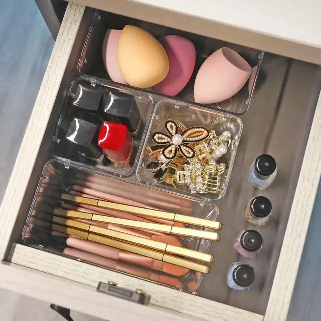 Alt view image 3 of 7 - 6 Pack Clear Drawer Organizer Set,Office Bin Desk Storage,Desk Drawer Storage Tray,Vanity Organizer Containers