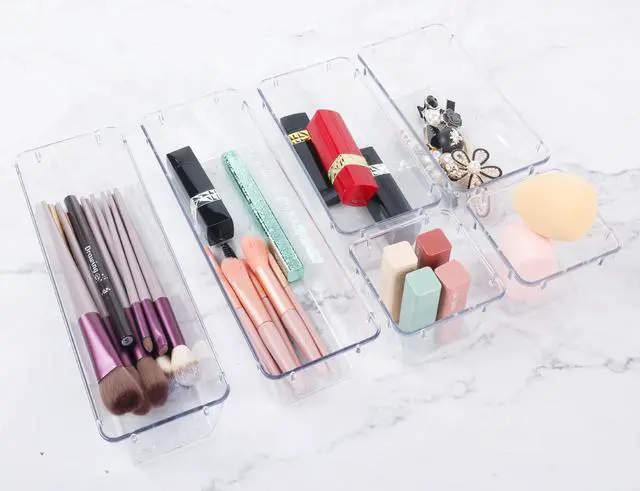 Alt view image 6 of 7 - 6 Pack Clear Drawer Organizer Set,Office Bin Desk Storage,Desk Drawer Storage Tray,Vanity Organizer Containers