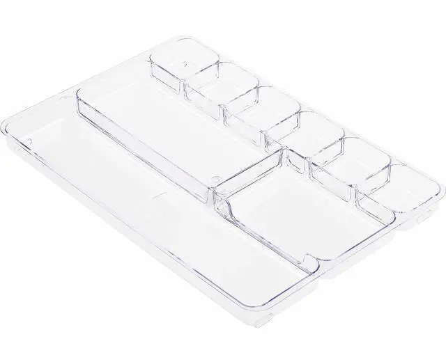 Main image of Drawer Tray Organizer, 9-Compartments, 9.38" x 14" x 1.25", Plastic, Clear