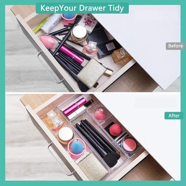 Alt view image 2 of 7 - 6 Pack Clear Drawer Organizer, Multi-Size Storage Bins | Makeup, Cosmetics & Utensils | Drawer Tray set | Customizable Layout | Easy to Clean