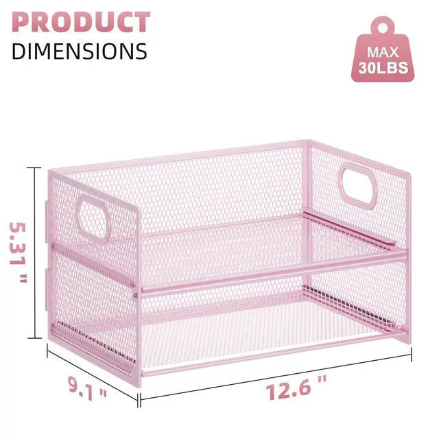 Alt view image 5 of 6 - 2 Tier Paper Organizer Letter Tray, Mesh File Organizer with Handle, Paper Sorter Desk Organizer for Home Office Supplies - Pink