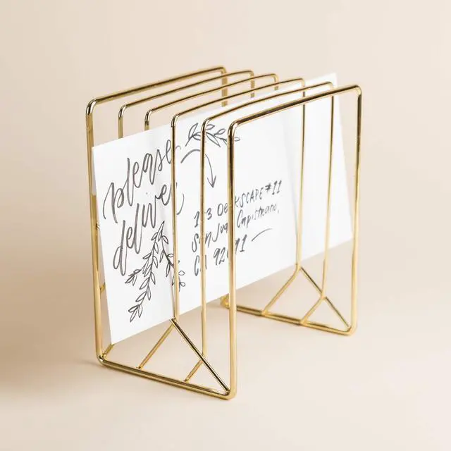 Alt view image 3 of 3 - Mail Organizer, Metal Letter Sorter, Desk Organizer, Gold