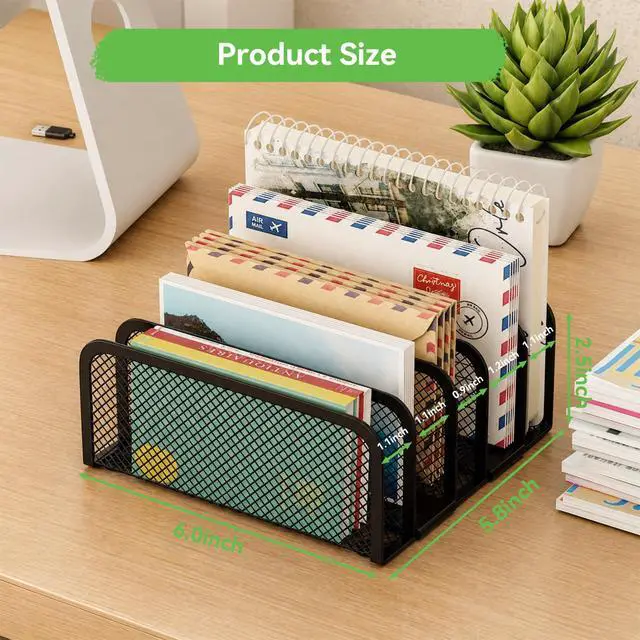 Alt view image 2 of 6 - Mail Organizer Countertop, Metal File Holder with 5-Slot, Small Desk File Organizer for Letter, Bill, Mail Sorter, Desktop Letter Folder Holders for Office, Home, School (Black)