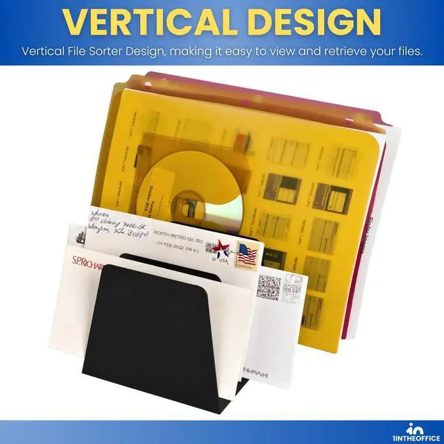 Alt view image 5 of 7 - Desktop File Organizer, File Sorter, File Holder for Desk, 7 Compartments, Vertical, Plastic, Black