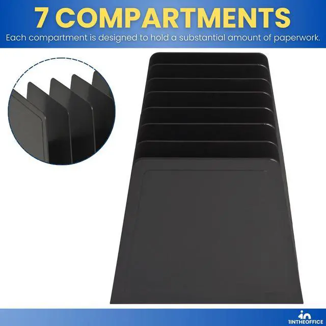 Alt view image 4 of 7 - Desktop File Organizer, File Sorter, File Holder for Desk, 7 Compartments, Vertical, Plastic, Black