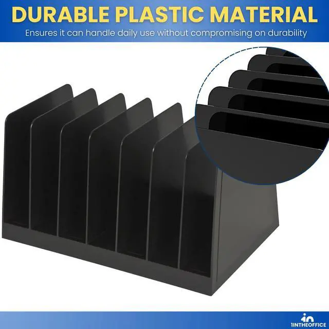 Alt view image 6 of 7 - Desktop File Organizer, File Sorter, File Holder for Desk, 7 Compartments, Vertical, Plastic, Black