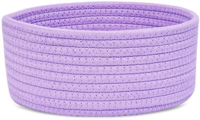 Main image of Small Woven Basket, Empty Tiny Shallow Storage Basket, Mini Cotton Rope Baskets, Round Decorative Hamper, Basket Storage Bins for Toys, Spa, Socks, Nursery, Living Room