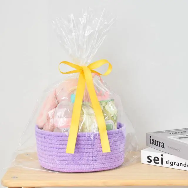 Alt view image 5 of 6 - Small Woven Basket, Empty Tiny Shallow Storage Basket, Mini Cotton Rope Baskets, Round Decorative Hamper, Basket Storage Bins for Toys, Spa, Socks, Nursery, Living Room