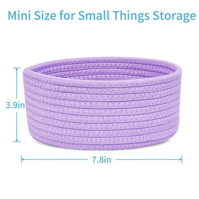 Alt view image 2 of 6 - Small Woven Basket, Empty Tiny Shallow Storage Basket, Mini Cotton Rope Baskets, Round Decorative Hamper, Basket Storage Bins for Toys, Spa, Socks, Nursery, Living Room